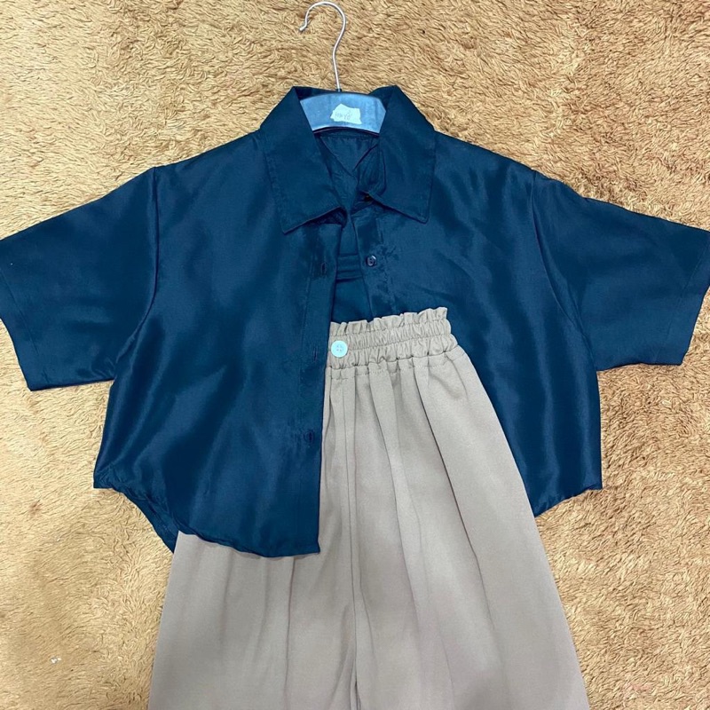 BEFAST - ZRD ONESET WANITA DINI / SETELAN KEMEJA LENGAN PENDEK BALERO CROP / ONESET Wanita Terbaru / Pakaian Casual Wanita Remaja ABG / Set Atasan Hem Lengan Pendek Crop+Celana Panjang / Fashion kekinian Wanita Ala Korean Style / Setelan Polos Formal