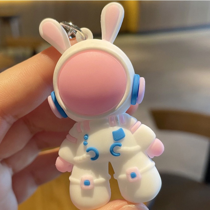 3d Space Rabbit Key Chain Resin Karet Lembut Bunny Doll Keyring Bag Charm Liontin Pink Biru Pasangan Gantungan Kunci Untuk Wanita Anak