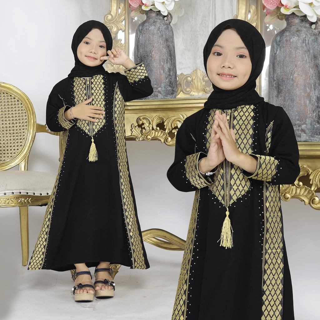 Gamis Anak Perempuan umur 11 12 tahun Abaya anak Dubai Namira Muslim Anak Perempuan Abaya Jetblack Y