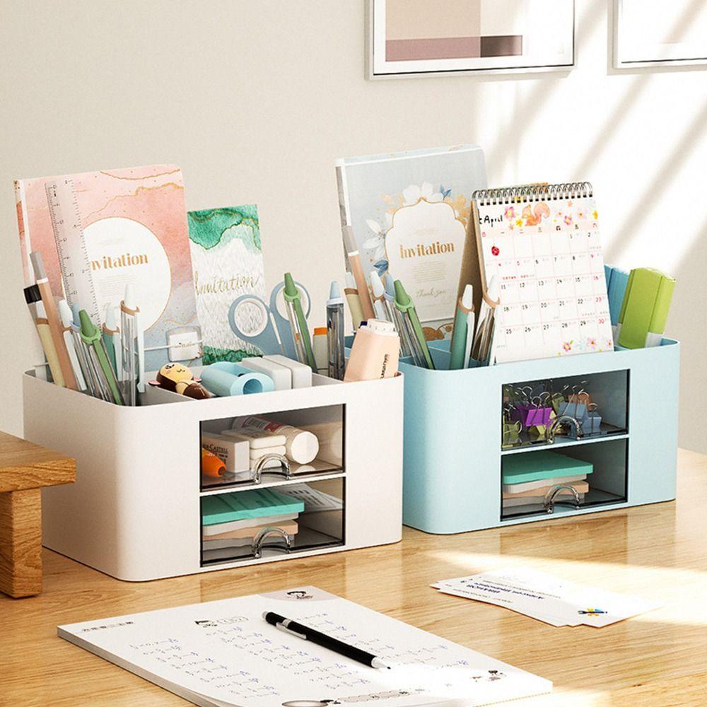 Ins Tempat Pulpen Nanas Dengan Laci Transparan Multiple Compartment Desktop Organizer