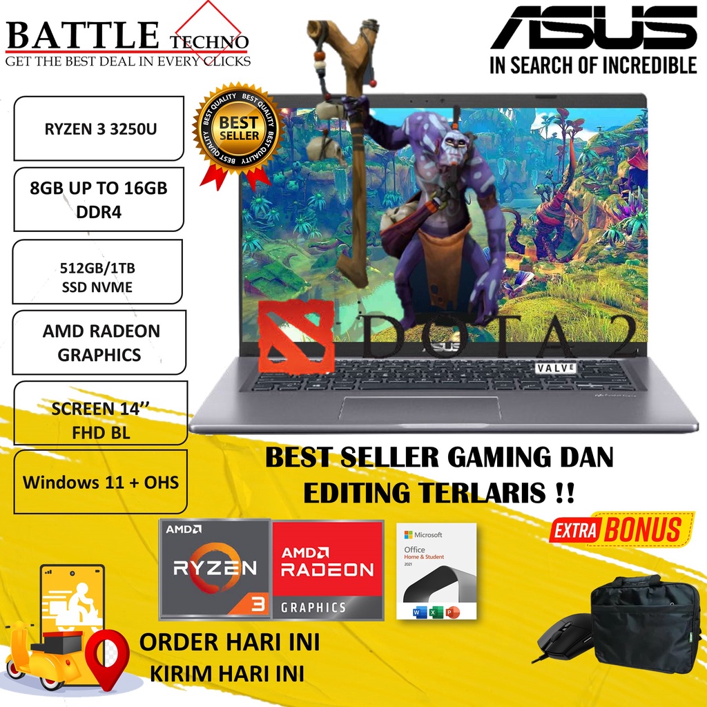 Laptop Gaming Asus Vivobook M415DAO FHD321 Amd Ryzen 3 3250U 8GB 512GB Ssd FHD Windows 11 Grey