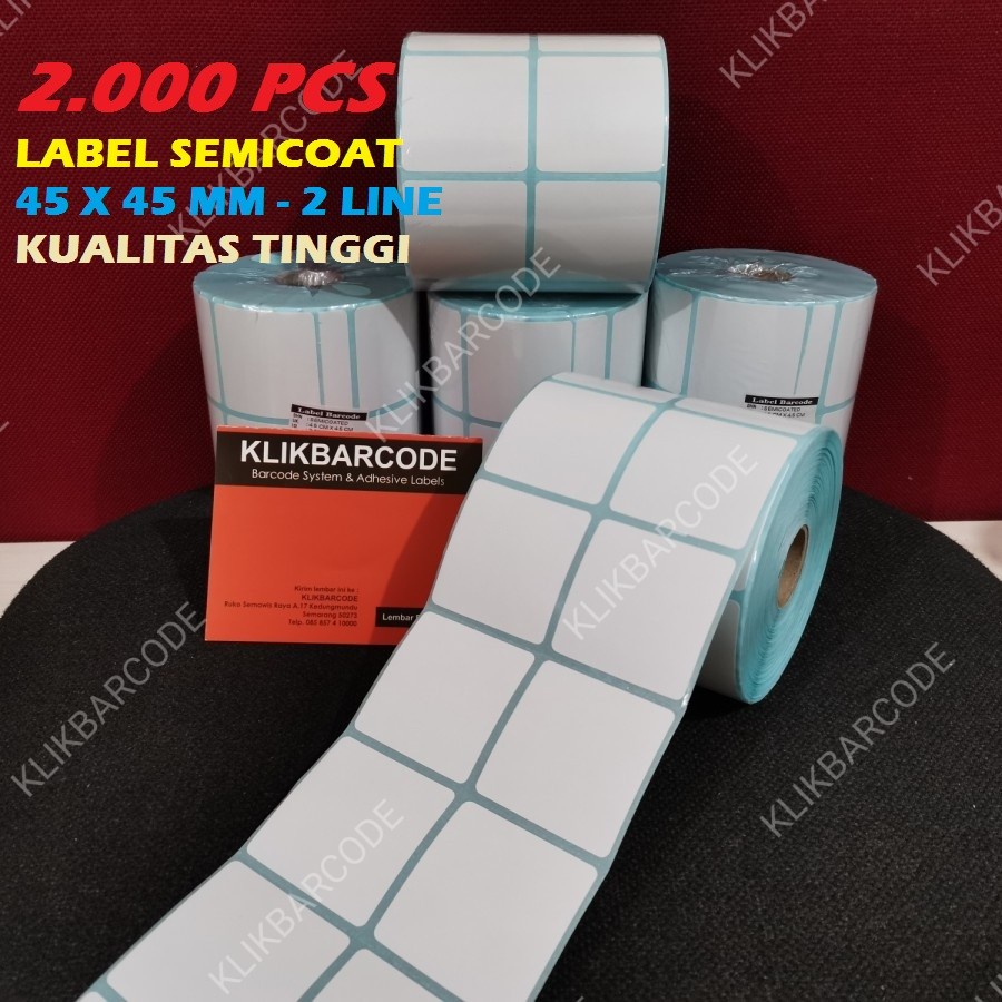 

LABEL BARCODE 45 X 45mm (2 LINE) KERTAS STICKER LABEL SEMICOATED 45x45 - Isi : 2.000 pcs/roll