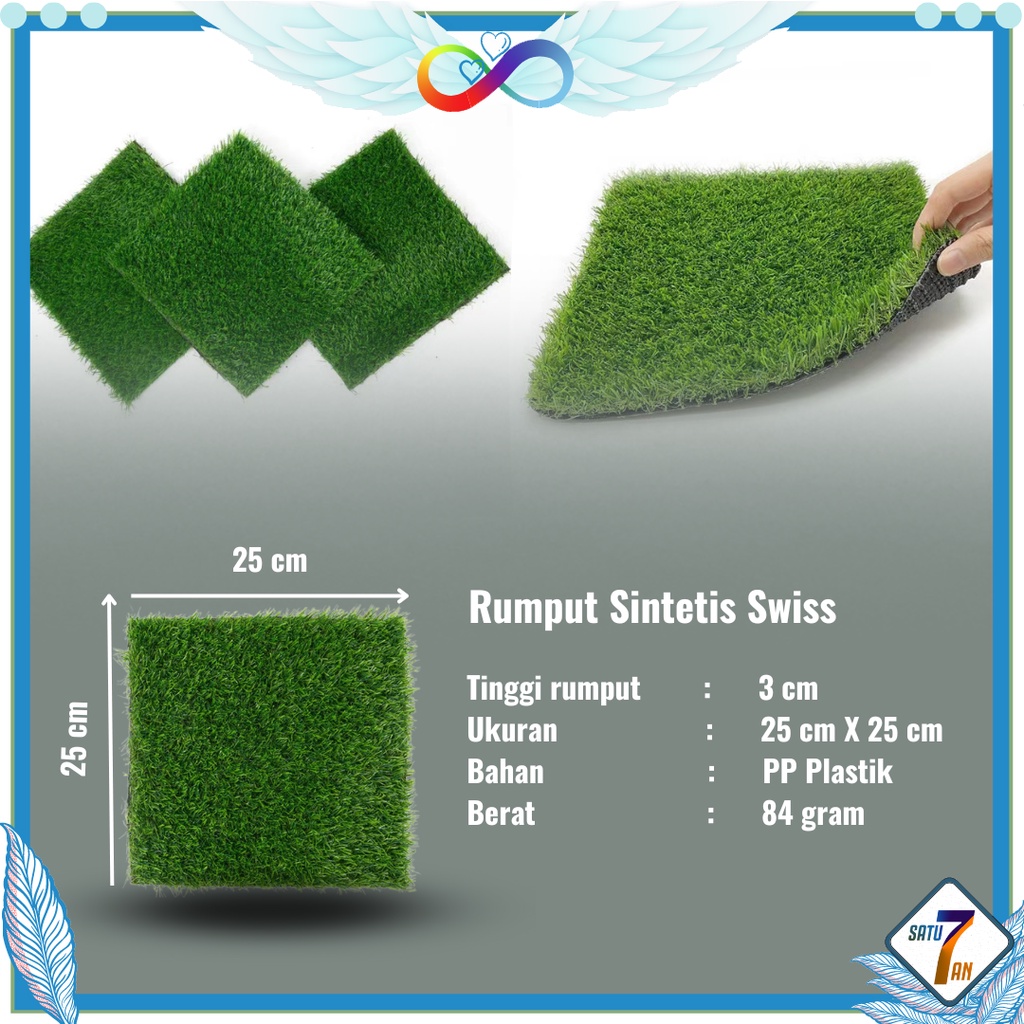 Rumput Sintetis Swiss Ukuran 25x25cm Tinggi 3 cm Rumput Palsu Rumput Hias Dekorasi Rumah Satu7an PBP132