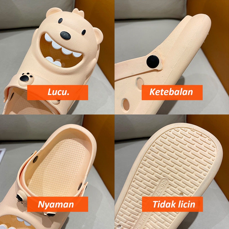 KOMIN-Sandal Beruang Kecil Wanita Eva Lembut Dewasa Sandal Rumah Ringan Nyaman Sandal Pasangan Korea Selatan Dalam Kamar Mandi Size 36-41