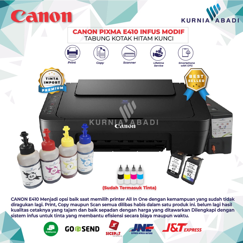 Printer Canon PIXMA E410 Infus Print Scan Copy Inkjet Tabung Kotak