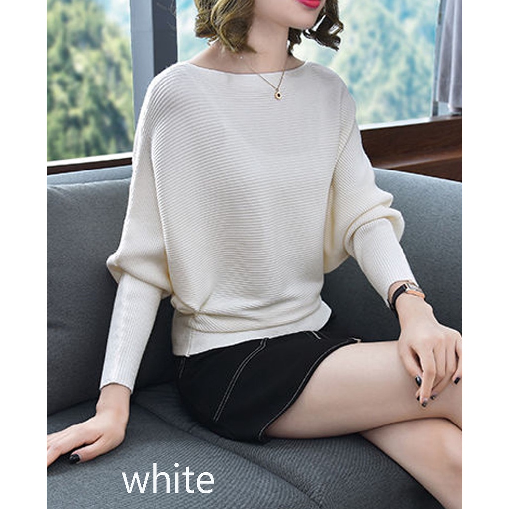 (S001) Rib batwing knit blouse