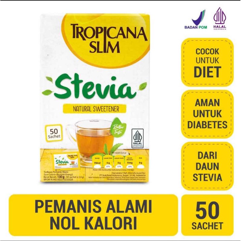 

Tropicana Slim Stevia 50 / 100 Sachet - Pemanis Alami Nol Kalori