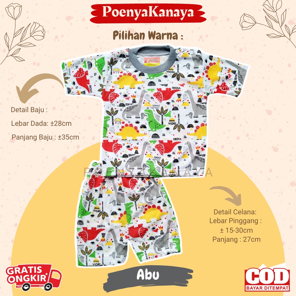 Setelan Baju Bayi Piyama PENDEK DINOSAURUS FULL PRINT Viori Size 6-18 Bulan STL25