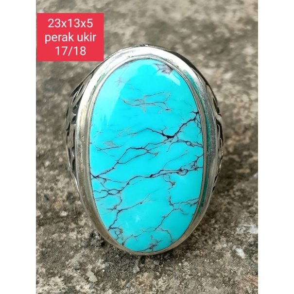Pirus urat merah mesir motif gunung ring perak