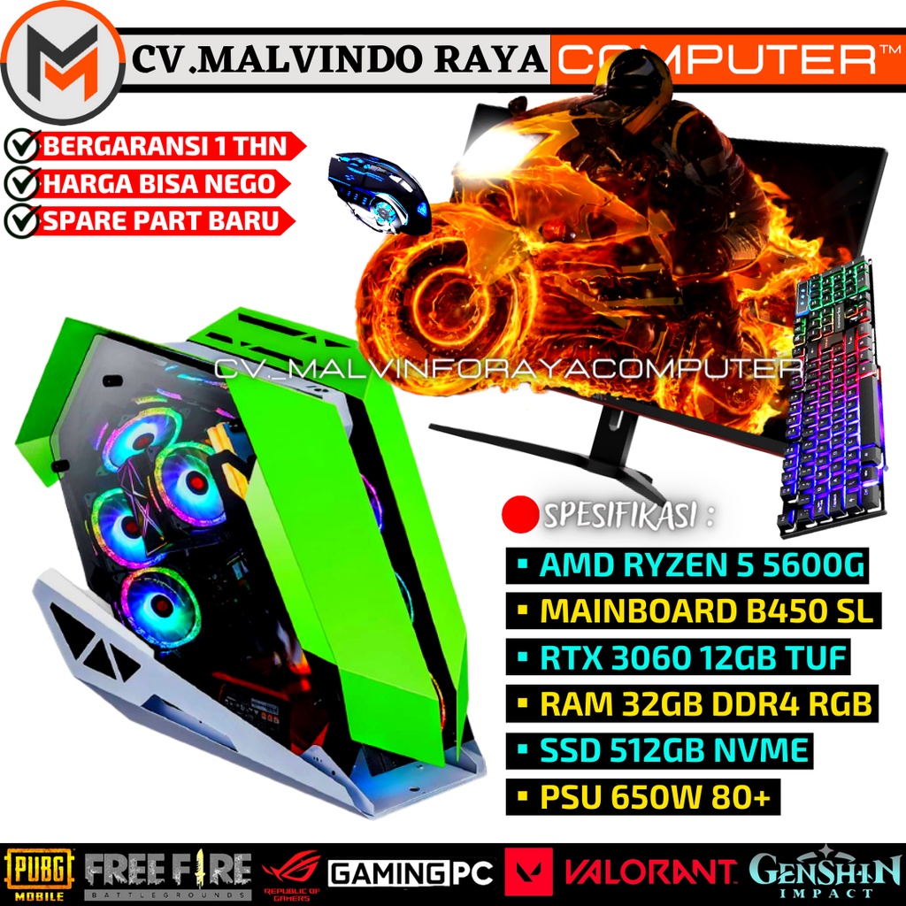 PC GAMING RYZEN 5 5600G RTX 3060 12GB RAM 32GB SSD 512 NVME FUL SET SIAP PAKAI