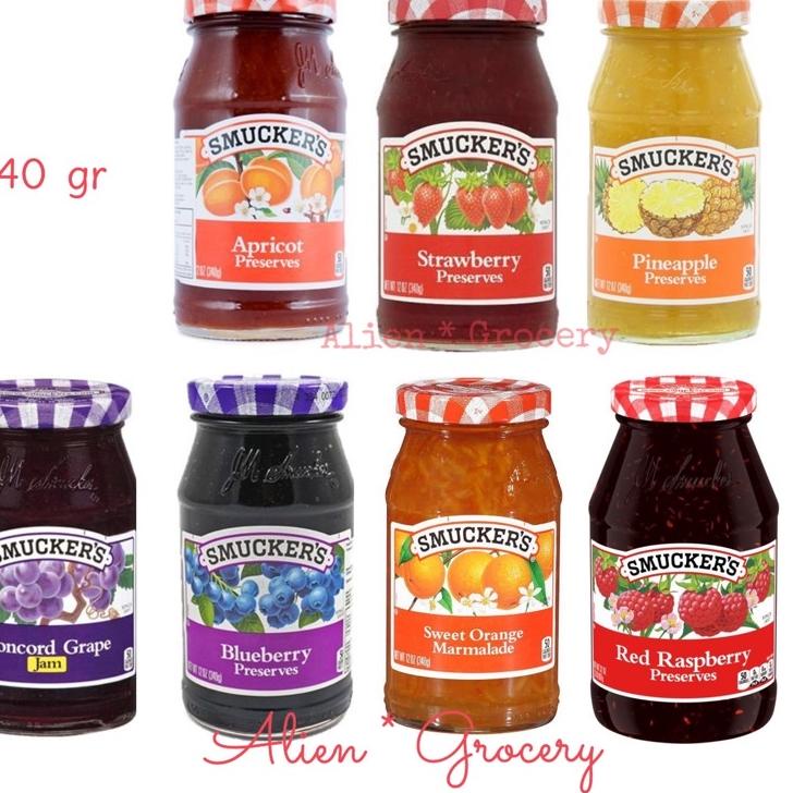 

✤ Smucker Smuckers Selai Olesan Apricot Strawberry Red Raspberry Blueberry Pineapple Grape Concorde Sweet Orange 340gr ✼