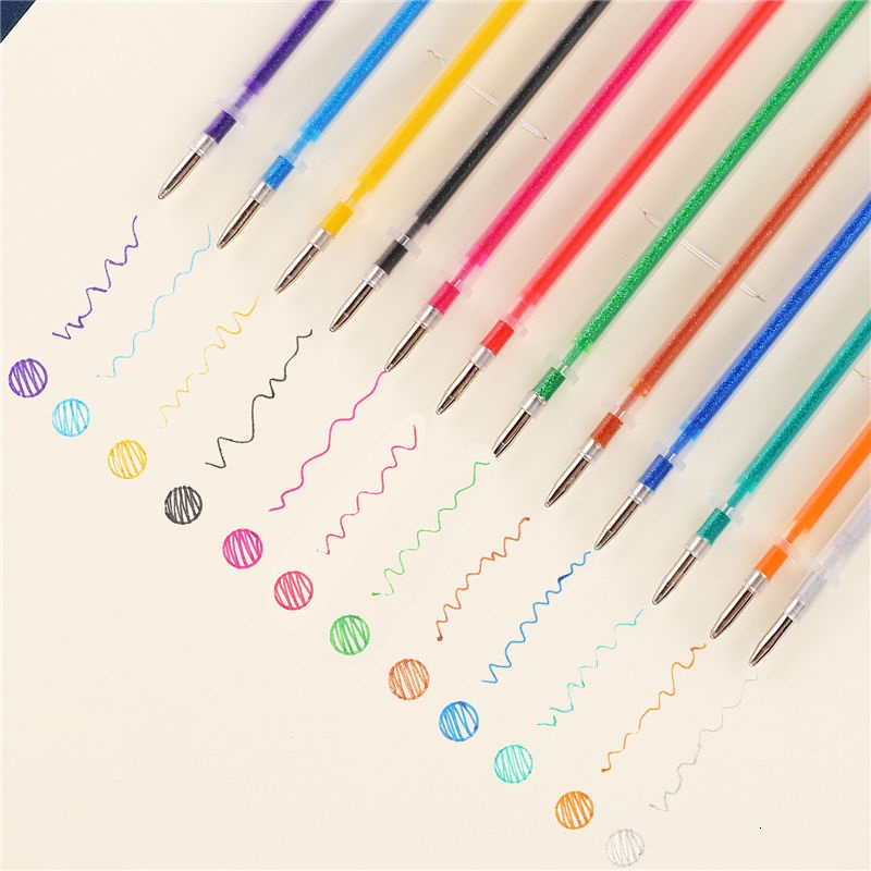 48warna/set Ballpoint Gel Pen Highlight Refill Batang Tinta Warna Full Bersinar Isi Ulang Lukisan Pena Siswa Sekolah Menggambar Pena Warna