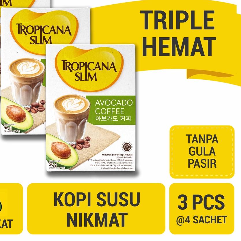 

♙ Triple Pack - Tropicana Slim Avocado Coffee 4 Sachet - Kopi Susu Nikmat Bebas Gula Pasir ➱