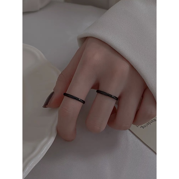 Cincin Hitam Polos Titanium 3mm Fashion Ring Anti Pudar Anti Karat