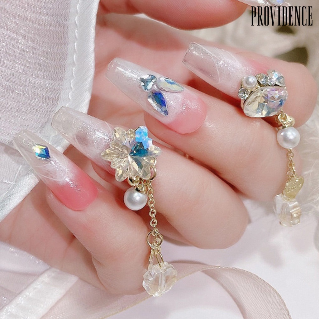 Providence Manicure Berlian Imitasi Bersinar Tiga Dimensi Berkilau DIY Gloss Susun Berlian Imitasi Rantai Liontin Kuku Jantung Pesona Perlengkapan Kuku