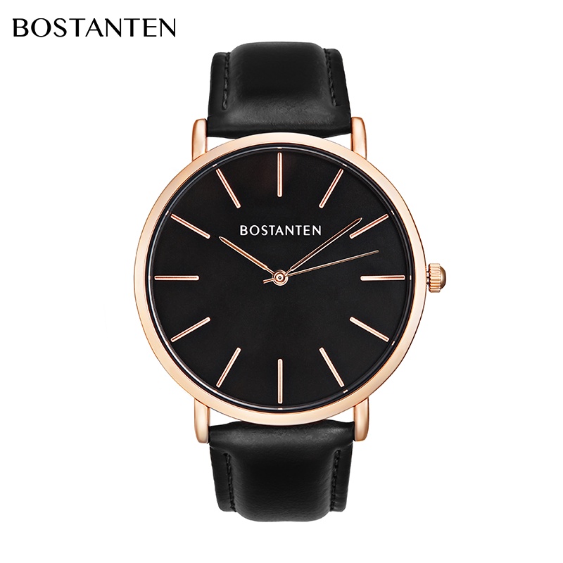 Bostanten Jam Tangan Sangat Tipis Quartz Pria  Tali Jam Kulit Tahan Air + Kotak Hadiah