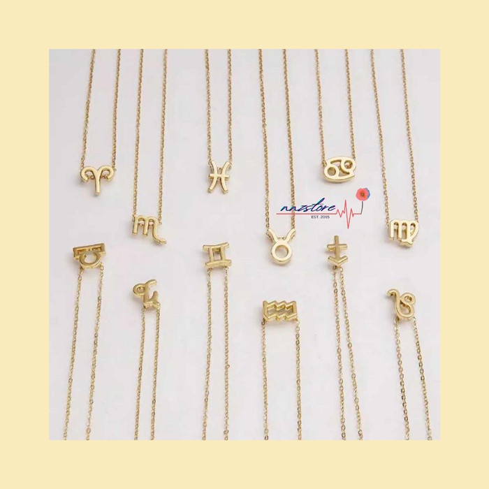 Kalung Imitasi Emas Zodiak 12 Pisces Virgo Sagitarius Leo Taurus Aquarius Aries Gemini Cancer Capric