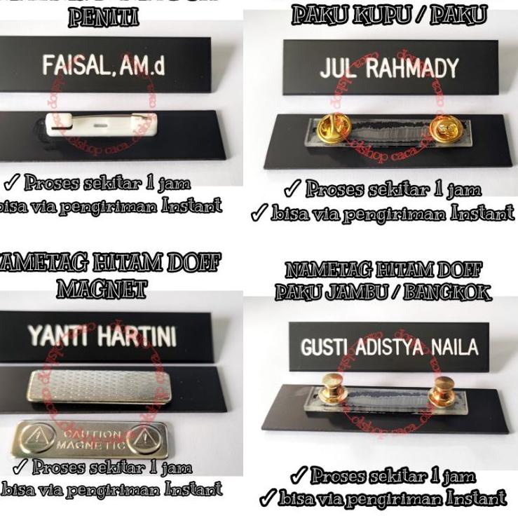 

Borong Untung Nametag Hitam Dop Papan Nama Dada PDH PNS Akrilik Gravo Acrylic Grafir Dove Dov Peniti Paku Magnet