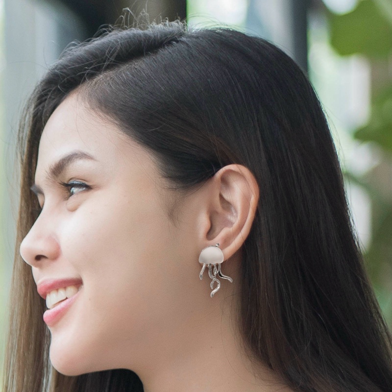 Desain Fashion Mengambang Ubur-Ubur Matte Kristal Anting Korea Kreativitas Kepribadian Perempuan Acaleph Stud Earrings