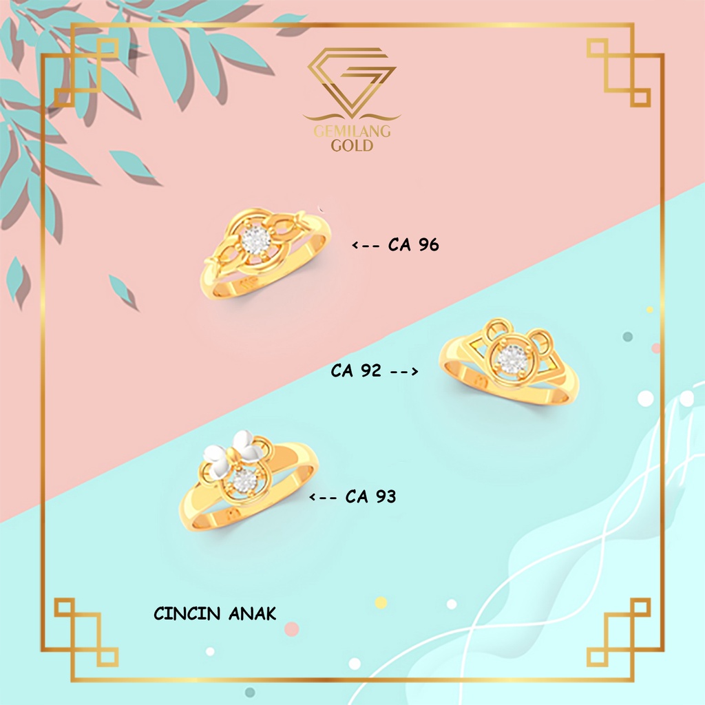 CINCIN ANAK PEREMPUAN EMAS KADAR 6K & 8K CINCIN LUCU BANYAK MODEL DAPAT SURAT (CA 92, 94, 95, 96, 97