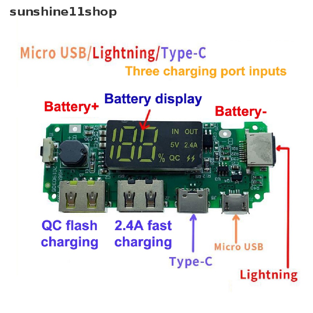 Sho Compact 18650modul Pengisian Display Digital Lithium 5V2.4A 2A 1A Output Usb Ganda Digital Display Booster N