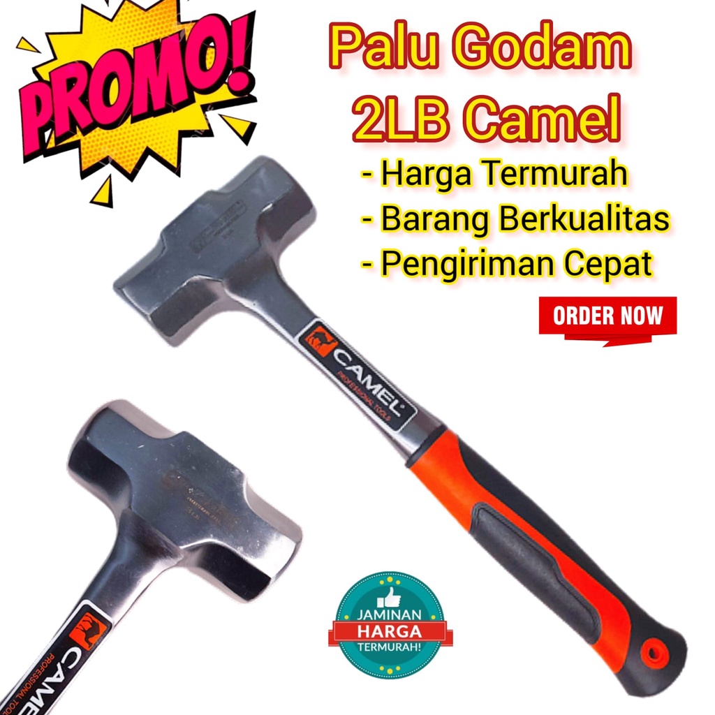 Palu Godam Bodem 2 LB utk bangunan Alat Penghancur Batu Tembok Hammer Gagang Besi perkakas tukang