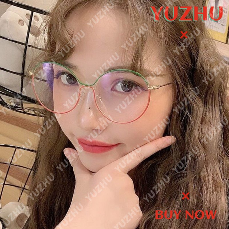 (YUZHU) Baru Fashion Oversized Bingkai Bulat Kacamata Korea Fashion Bingkai Logam Anti Cahaya Biru Eyeglasses