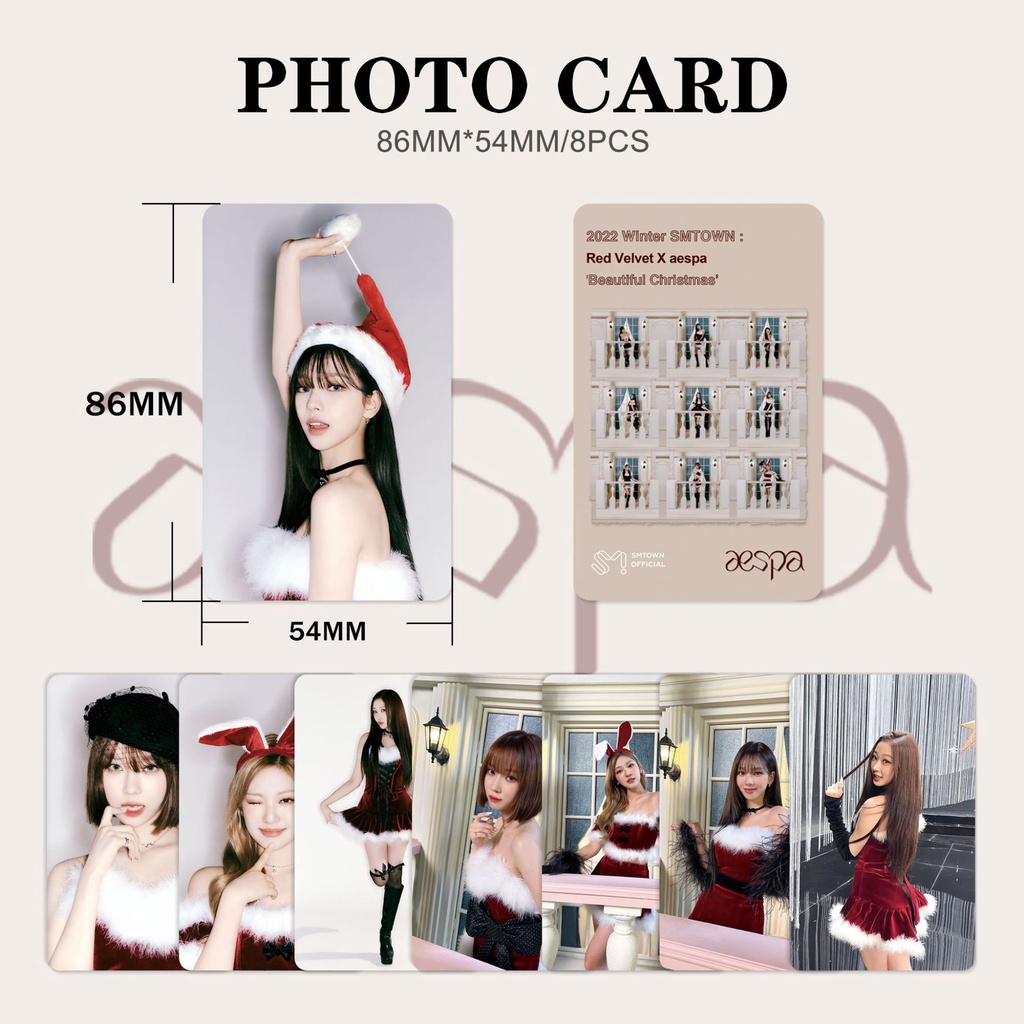8pcs / set Aespa 2022 SMTOWN Beautiful Christmas Photocards Aespa X Red Velvet Lomo Cards NINGNING KARINA GISELLE WINTER Kpop Postcards