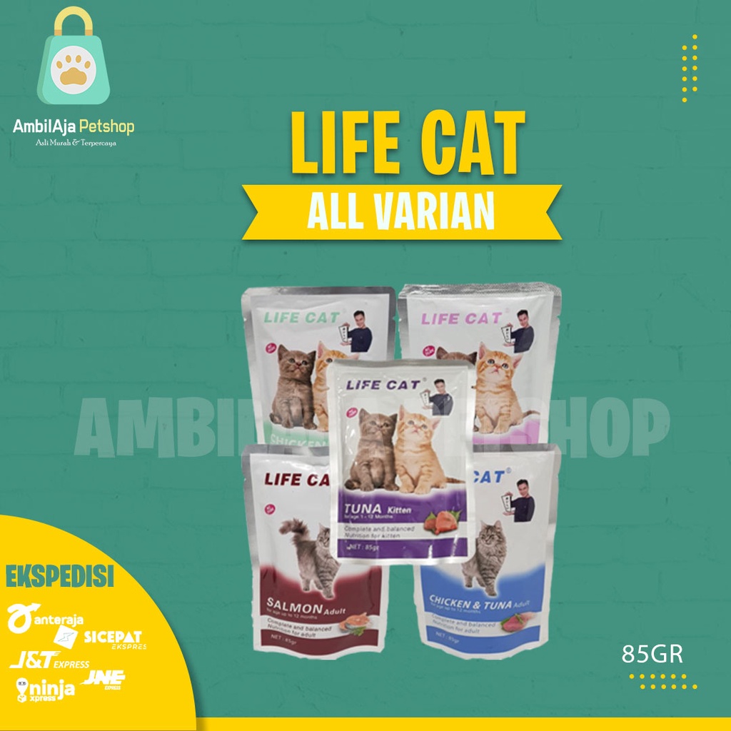 Makanan kucing Life Cat Pouch 85gr all varian 1 dus isi 24psc