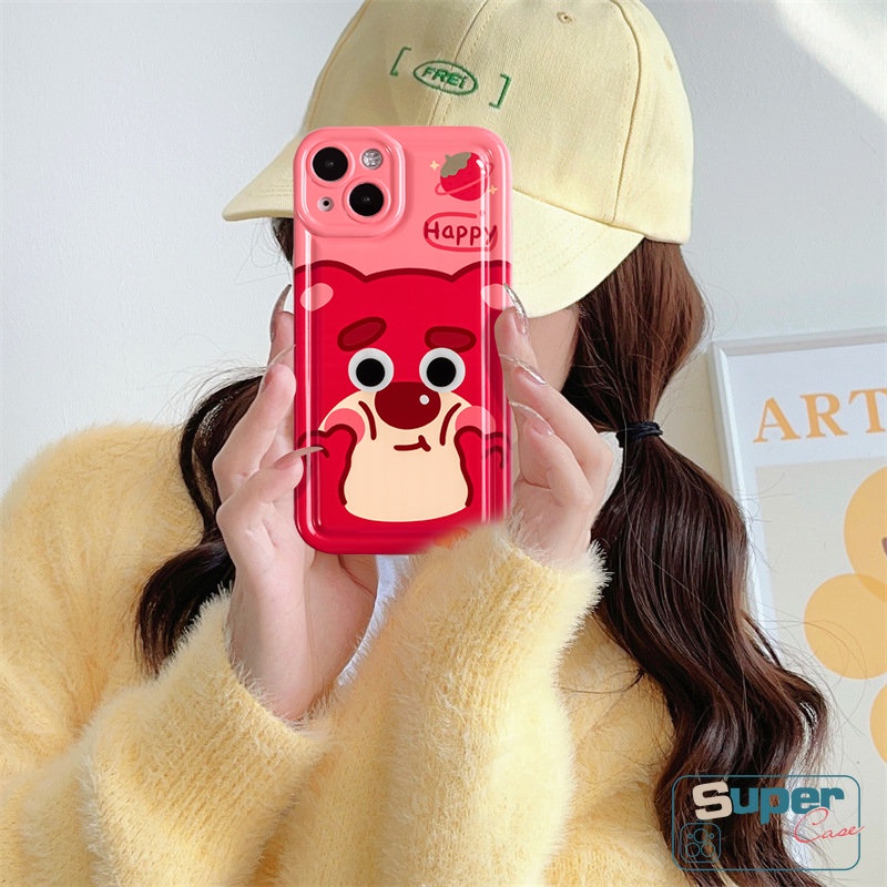 Pasangan Ponsel Cover Kompatibel Untuk iPhone 7Plus 13 11 14 12 Pro Max XR X 6s 76 8 Plus XS Max SE 2020 Kartun Toy-Story Alien Beruang Strawberry Lucu Manyo Airbag Soft TPU Case