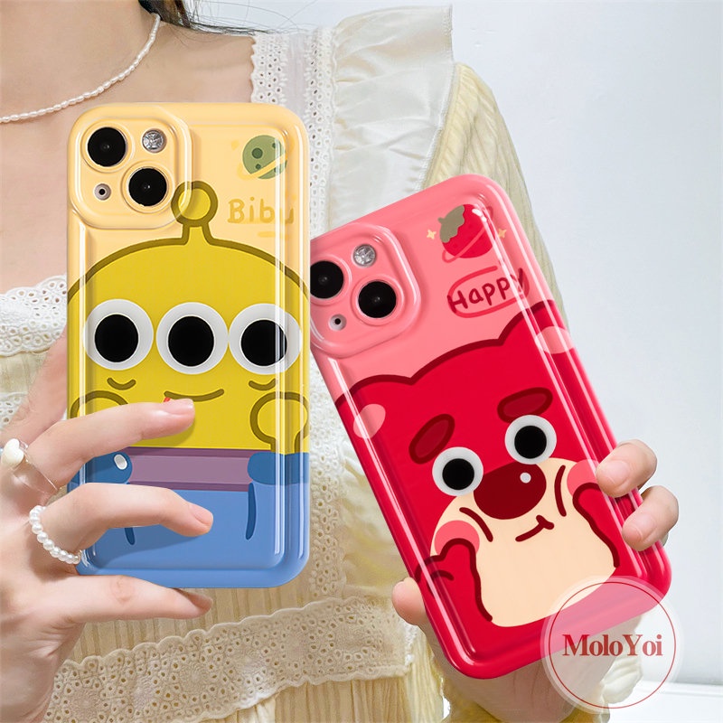 IPHONE Pasangan Imut Strawberry Bear Manyo Phone Case Kompatibel Untuk Iphone11 12 13 14 Pro MAX 7Plus XR 6 6S Plus 8Plus X XS MAX Kartun Alien Toy Story Shockproof Airbag Soft TPU Cover