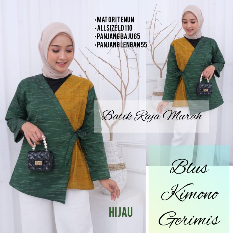 Blus kimono tenun gerimis ori tenun troso blus kimono tali samping