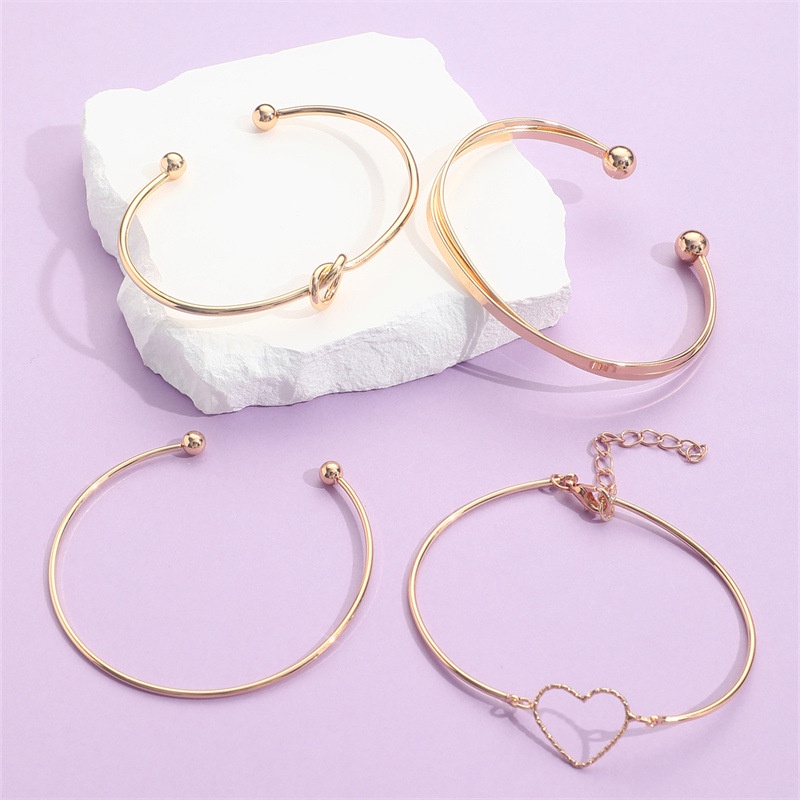 Fashion Dan Perlindungan Lingkungan Paduan Cinta Simpul Gelang Set Peach Hati Cinta Geometris Gelang Salib