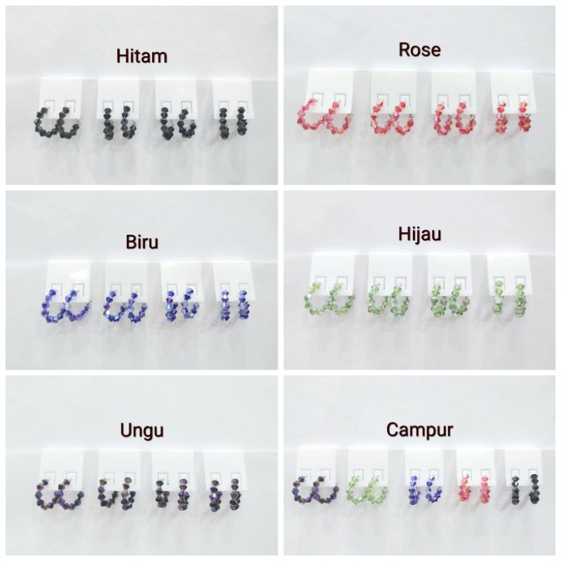 10pasang Anting Monel Monte Kristal Melingkar Grosir