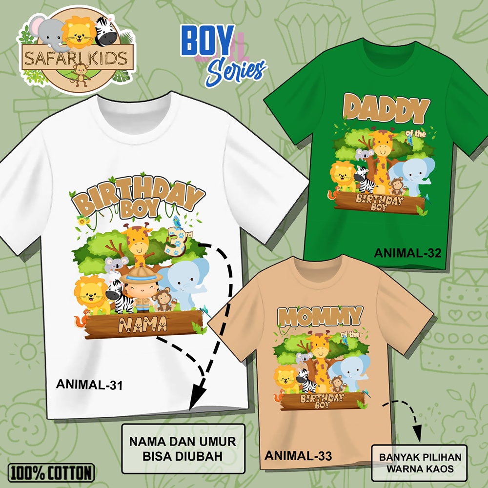 Kaos ulang tahun Zoo Animal Safari Singa Jerapah Gajah baju ultah Anak dan dewasa