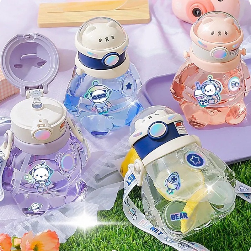 700ml Big Belly Cup Botol Air Aerospace Bear Kawaii Anak Starw Botol Olahraga Botol Minum Outdoor Travel Bottle Drinkware