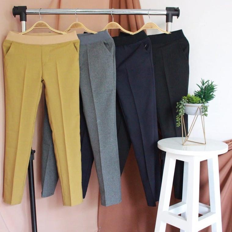 STOK TERBATAS Celana bahan kerja/kantoran wanita pinggang karet dejifa (ukuran S,M,L,XL,XXL,XXXL,4L,