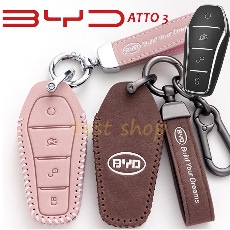 Byd Atto3 2022 Kulit Sarung Kunci Mobil Remote Key Case Shell Holder Key Fob Keychain Untuk BYD ATTO 32022