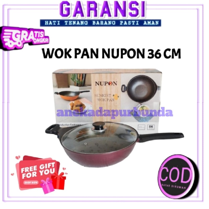Panci Wok Nupon Uk 36 Cm Anti Lengket Wok Penggorengan Serbaguna