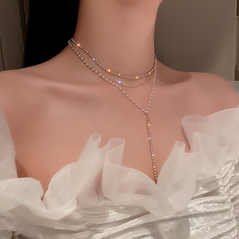 Kalung Mutiara Kristal Elegan Untuk Wanita Fashion Rantai Emas Necklace Perhiasan Aksesoris