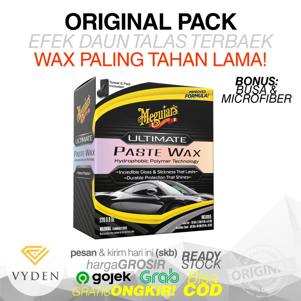 MEGUIARS Ultimate Paste Wax New Improved Formula Original Pack Pengkilap Mobil Kemasan Kecil Wax terbaiknya Meguiars USA Semi Coating Efek Daun Talas Hydrophobic Tahan Lama