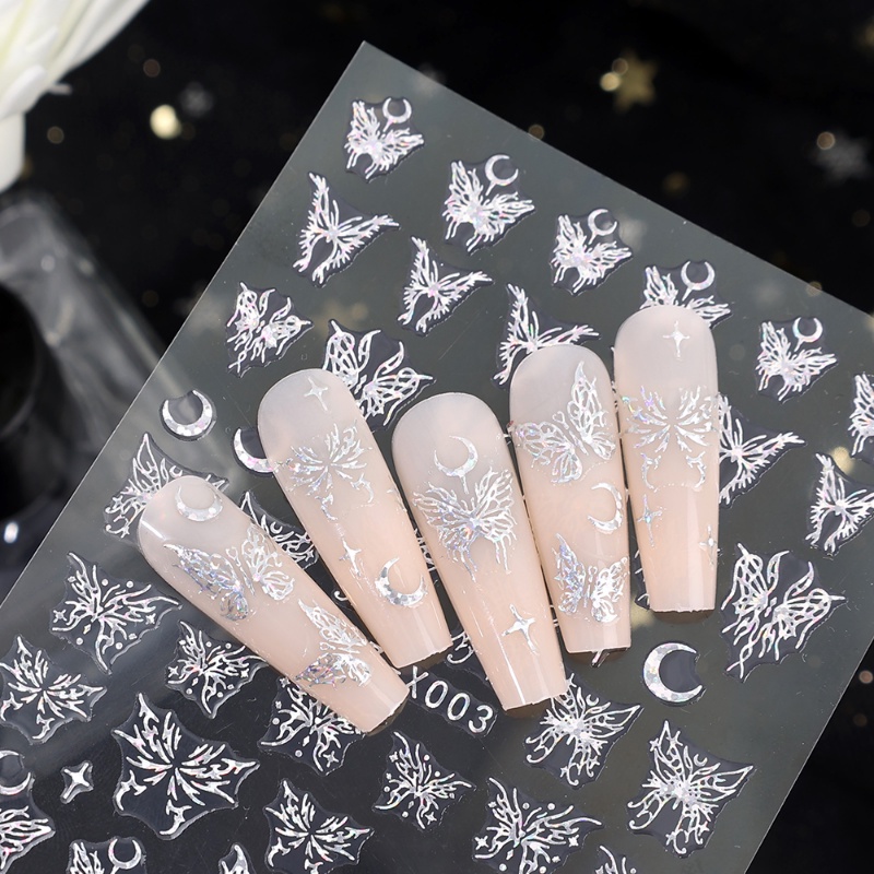 Aurora Perak DIY Kupu-Kupu Self-adhesive Nail Art Stiker 3D Reflektif Ular Naga Bintang Bulan Pola Hati Sparkly Decals Nail Art Dekorasi