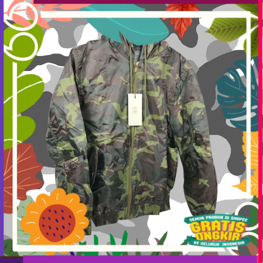 Jaket Pria Bomber Camo ZARA Original / white light