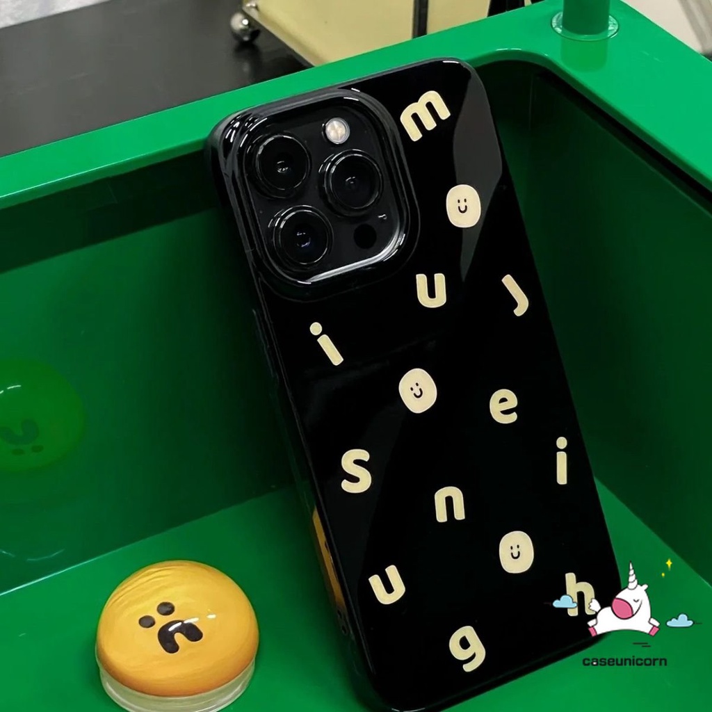 IPHONE Kompatibel Untuk Iphone 7 8 Plus 11 14 13 12 Pro Max XR X XS Max SE 2020 Ins Fashion Alfabet Sederhana Lucu Smiley Glossy Halus Lembut Tpu Silicon Pasangan Ponsel Case