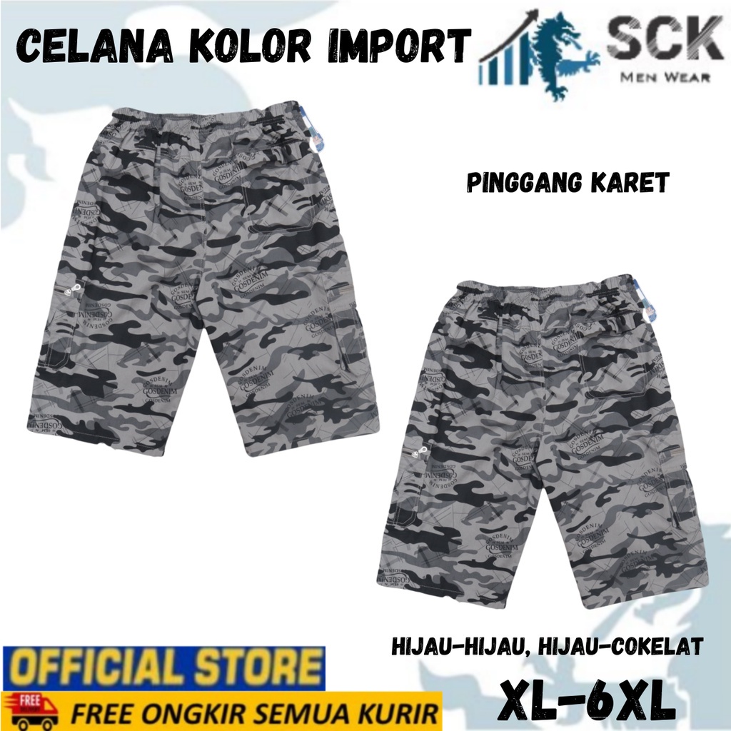 Celana Kolor PENDEK Pria HD Motif LORENG 501 ukuran JUMBO Cargo / Celana Karet DORENG Size XL-6XL  - sckmenwear GROSIR