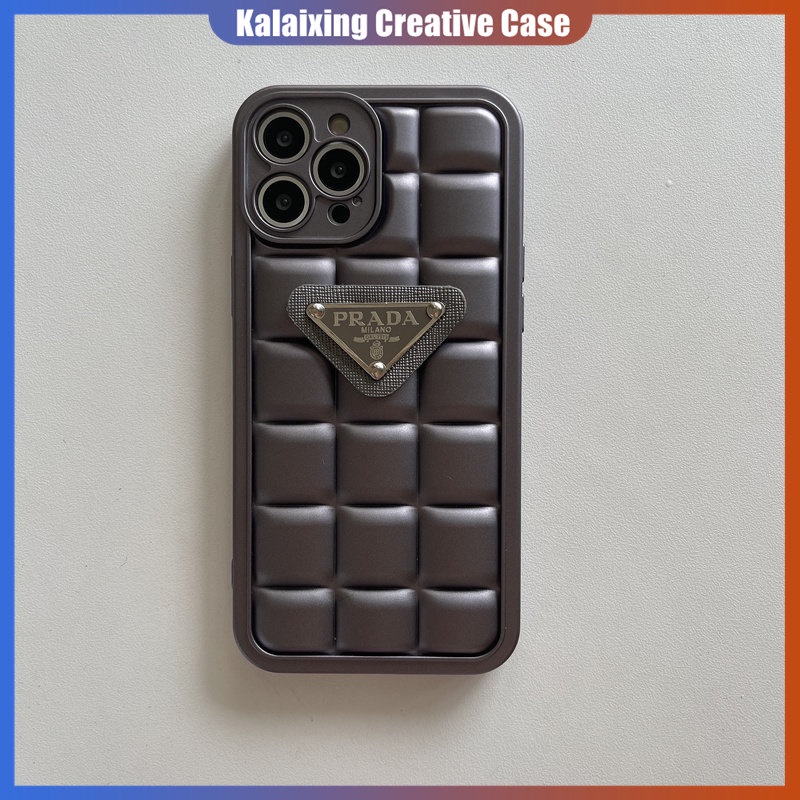 IPHONE Gun Grey 3D Prada Berbentuk Logo Soft TPU Phone Case Untuk Iphone14 Pro Max14Plus13 Pro Max12 ProMax 11 Xs Max Xr X Xs