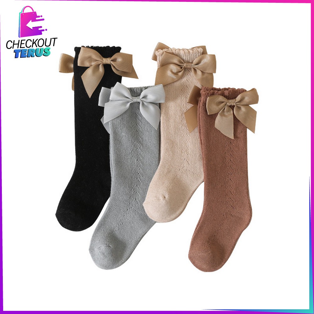 CT P304 Kaos Kaki Panjang Anak Perempuan Bahan Lembut Model Pita Baby Socks Ribbon Anti Slip Kaus Kaki Bayi Korea import