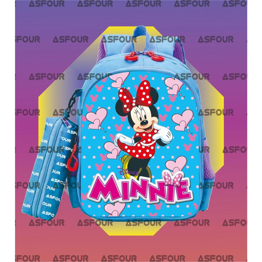 ASFOUR - Minie Mouse Mickey Mouse Miki Mos Tas Sekolah Anak Perempuan Kartun Anak PErempuan TK SD SMP PAUD Ransel Wanita