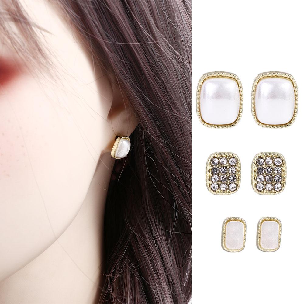 Mxbeauty Anting Mutiara Set Perhiasan Pesta Peri Mini Mewah Elegan Indah Square Vintage Anting Gaya Korea