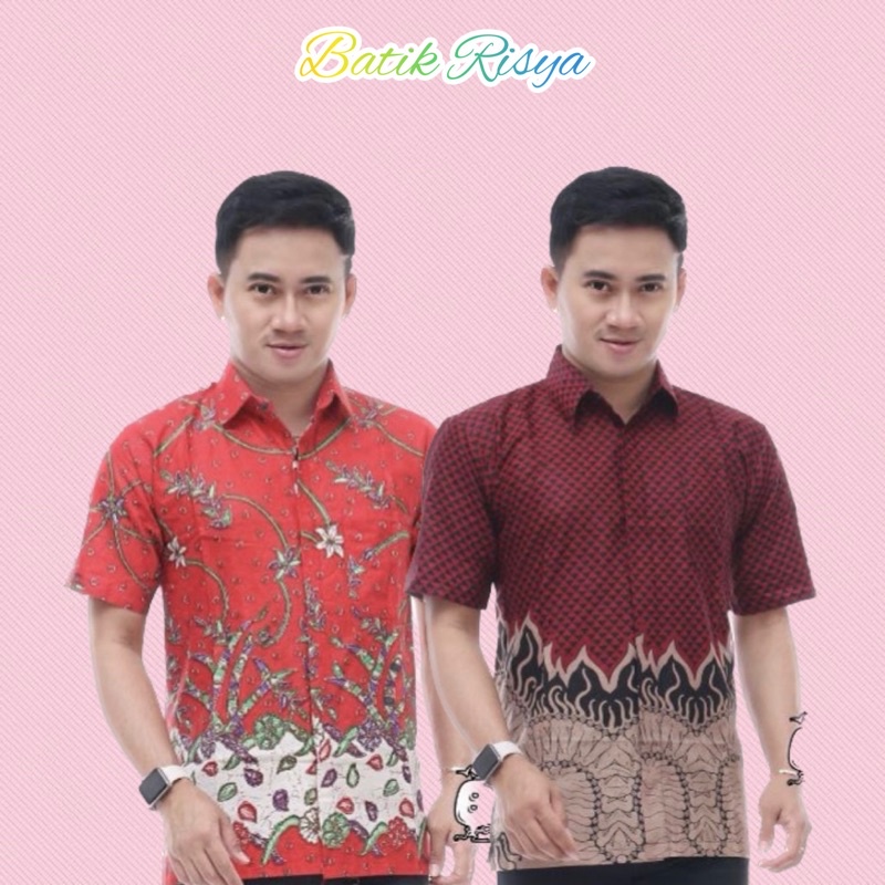 BAJU BATIK PRIA MOTIF KERATON JAWA WARNA BIRU PUTIH BATIK PRIA  LARIS